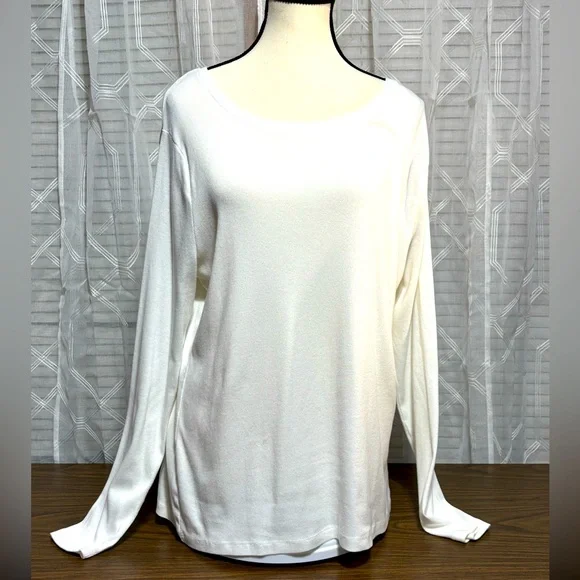 A New Day XX L White 24”long sleeve 58% cotton shirt w/scooped neck 26”L 20” p2p - Picture 5 of 7